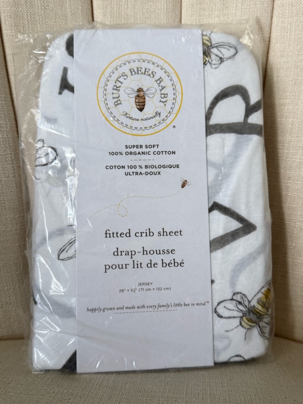 NWT Fitted CRIB SHEET Burt's Bees Baby white a-bee-c organic cotton jersey NEW